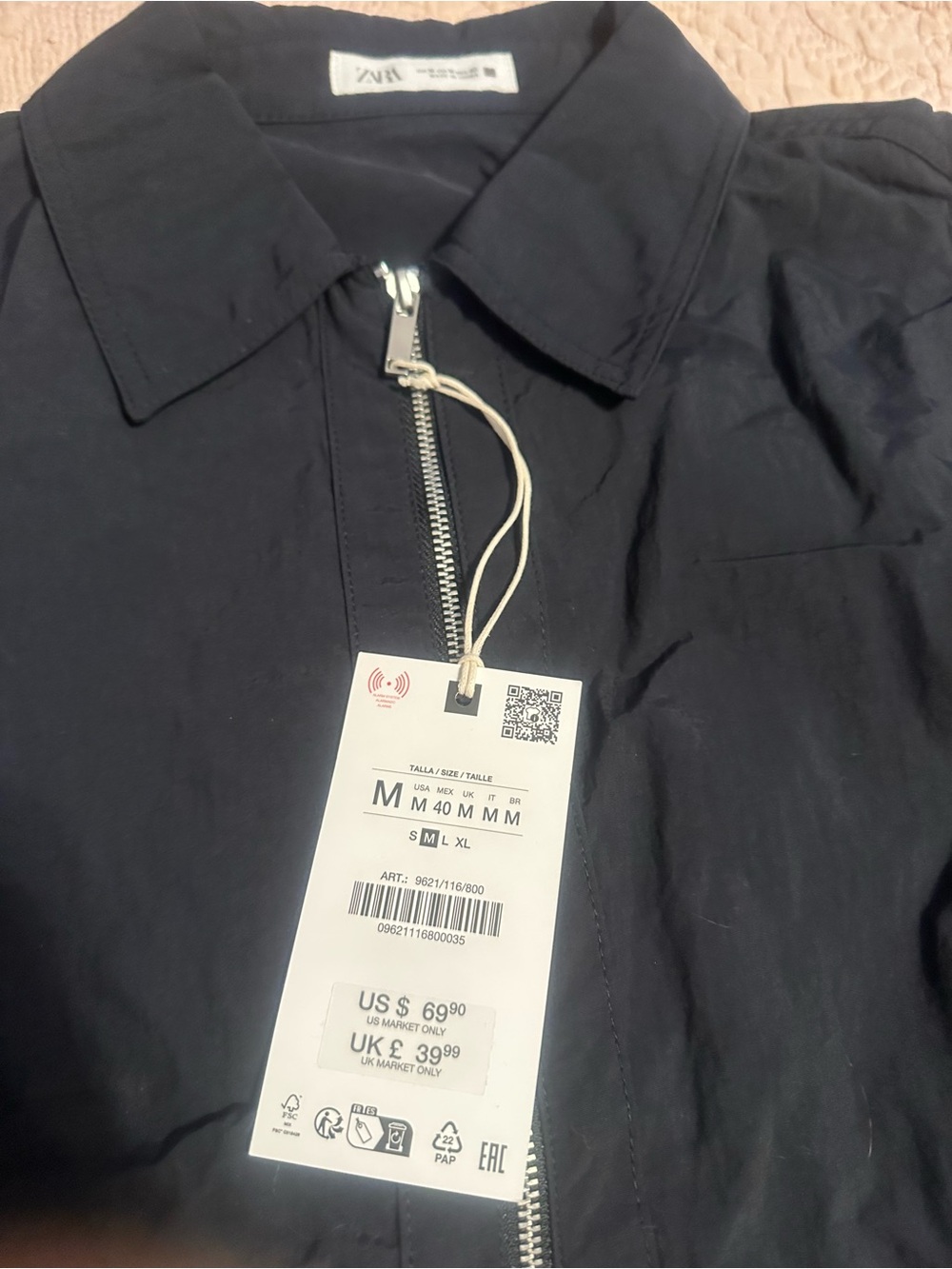 Zara Black Zip-Up Lightweight Jacket